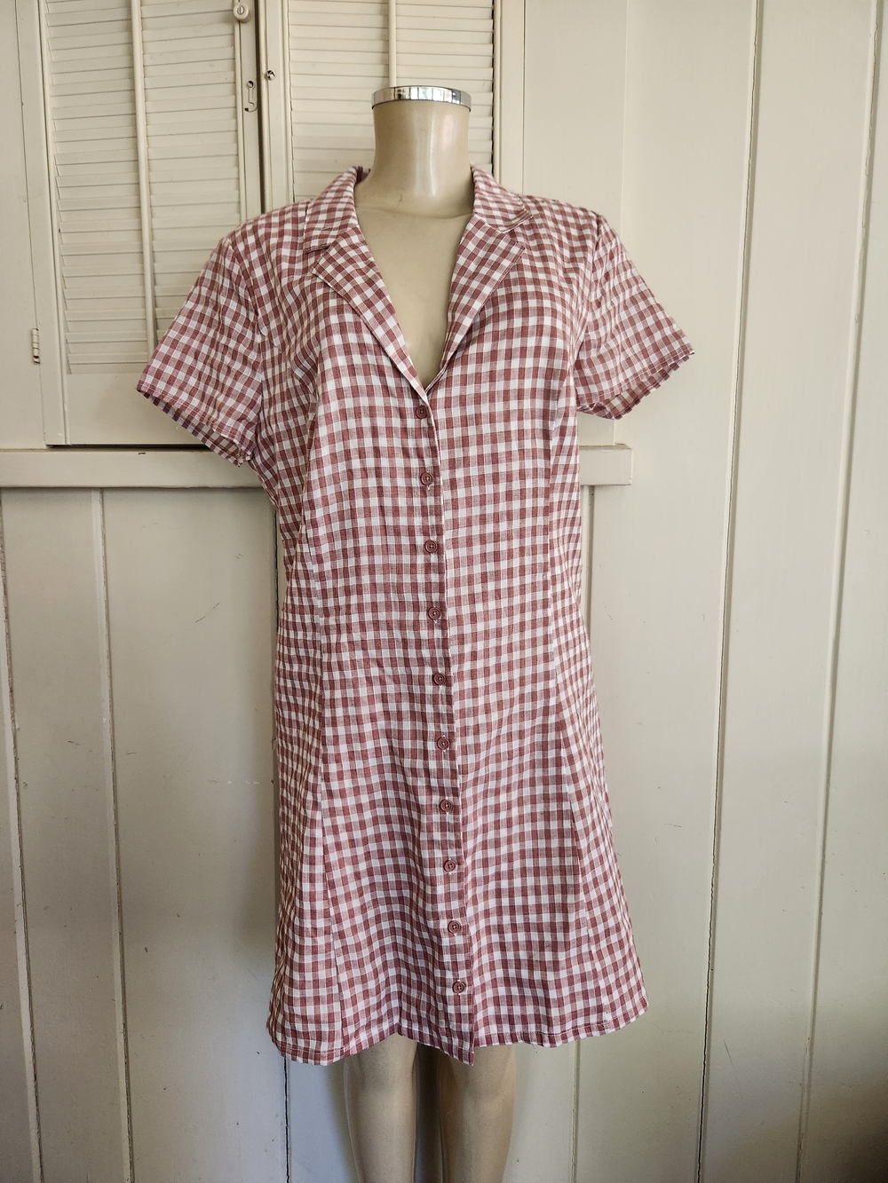 Modcloth Pink Gingham Button-Front Mini Dress